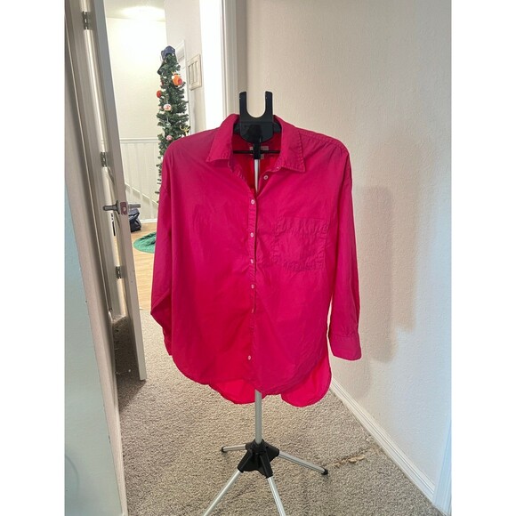 Maeve Tops - Maeve by Anthropologie Oversized Pink Button Down Shirt Dress Women’s Size Large